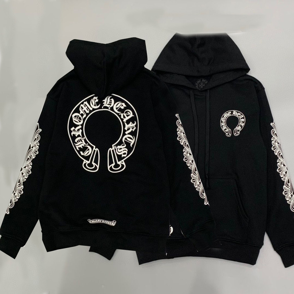 พร้อมสต็อก 2024 สไตล์ใหม่ถนนสวมฤดูใบไม้ร่วงภาษาสันสกฤตจดหมายคู่แขนเกือกม้ายาวข้ามดอกไม้คลุมด้วยผ้าเสื้อสวมหัวผู้ชายผู้หญิงเส