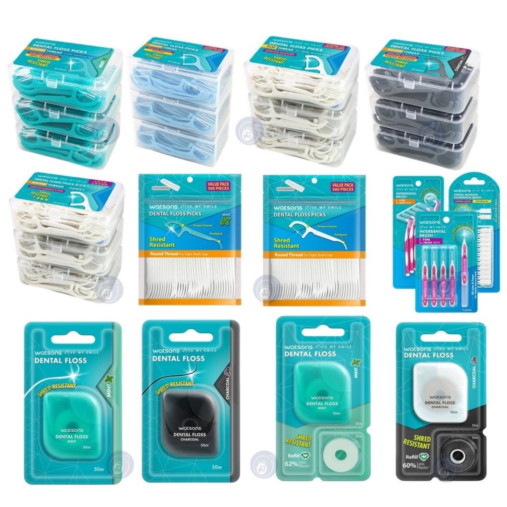 Watsons 50 ชิ้น​ x3 กล่อง วัตสัน ก้านขัดฟัน ไหมขัดฟัน​ เส้นกลม และแบน​ ชนิดด้าม​ Watsons ไหม​ ไหม​ ขัด ฟัน