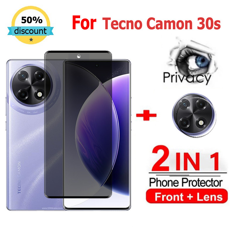 2 in 1 ฟิล์ม Tecno Spark 30S ฟิล์มกระจกนิรภัยกันรอยหน้าจอ กันแอบมอง เพื่อความเป็นส่วนตัว สําหรับ Tec