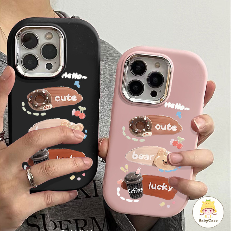 เคสไอโฟน 11 สำหรับ iPhone 16 13 11 15 12 14 Pro Max 15 7 8 Plus XR X XS Max ปกอ่อนลายการ์ตูนหมีนำโชคสุดน่ารักและน่ารัก
