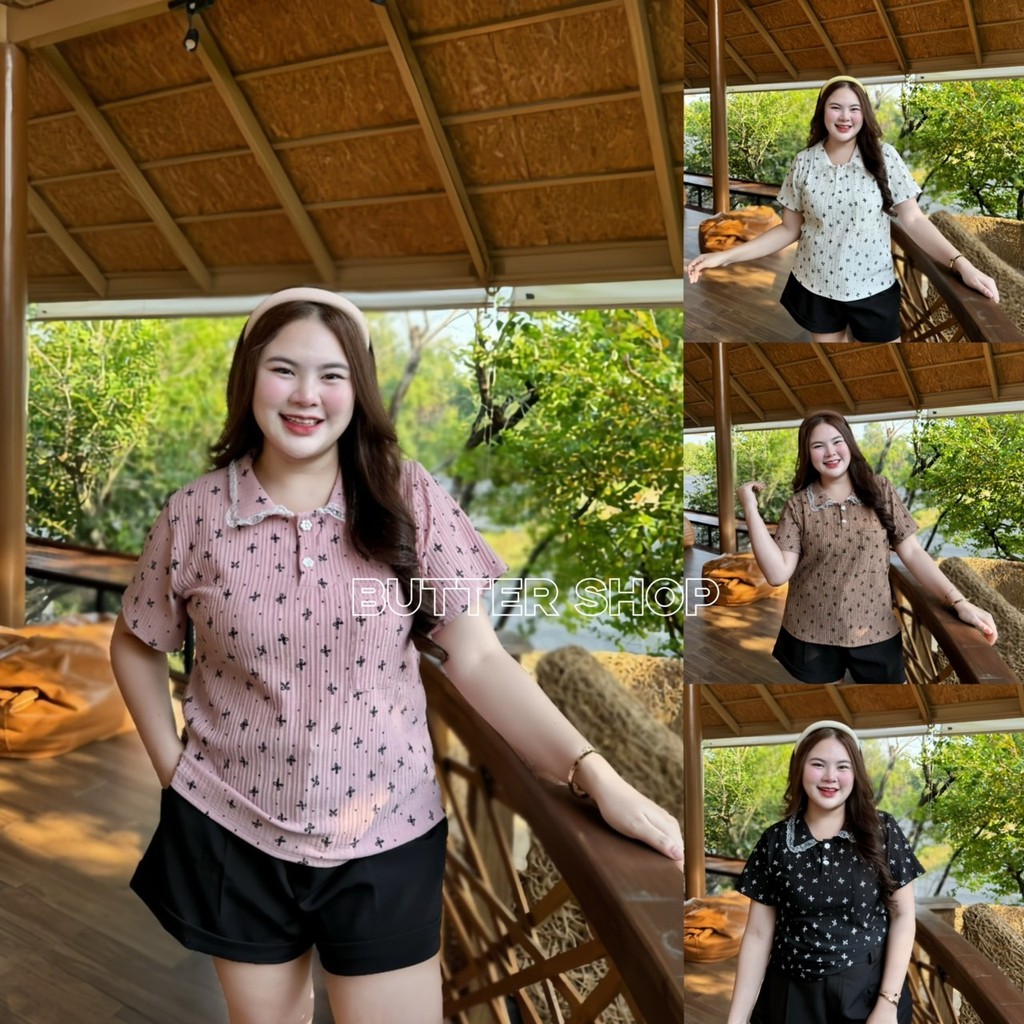 น51 เสื้อสีพื้น ลายโบว์คอปก ผ้าToffy