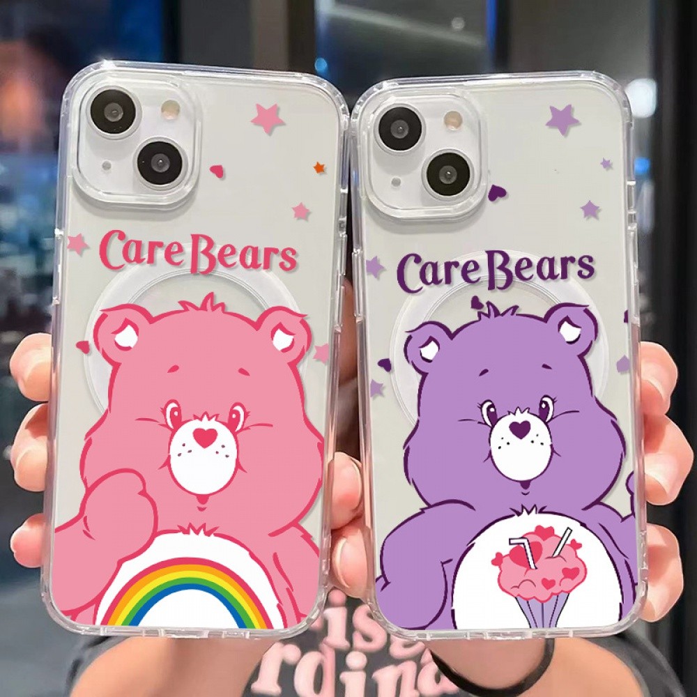 Care Rainbow Bearเคสโทรศัพท์สําหรับiPhone16 15 14 11 13 12 X XS Pro Max Xr Mini Xr 7 8 Plusมือถือใสไม่เหลืองกันกระแทกแม่เหล็กป้องกันกรณี