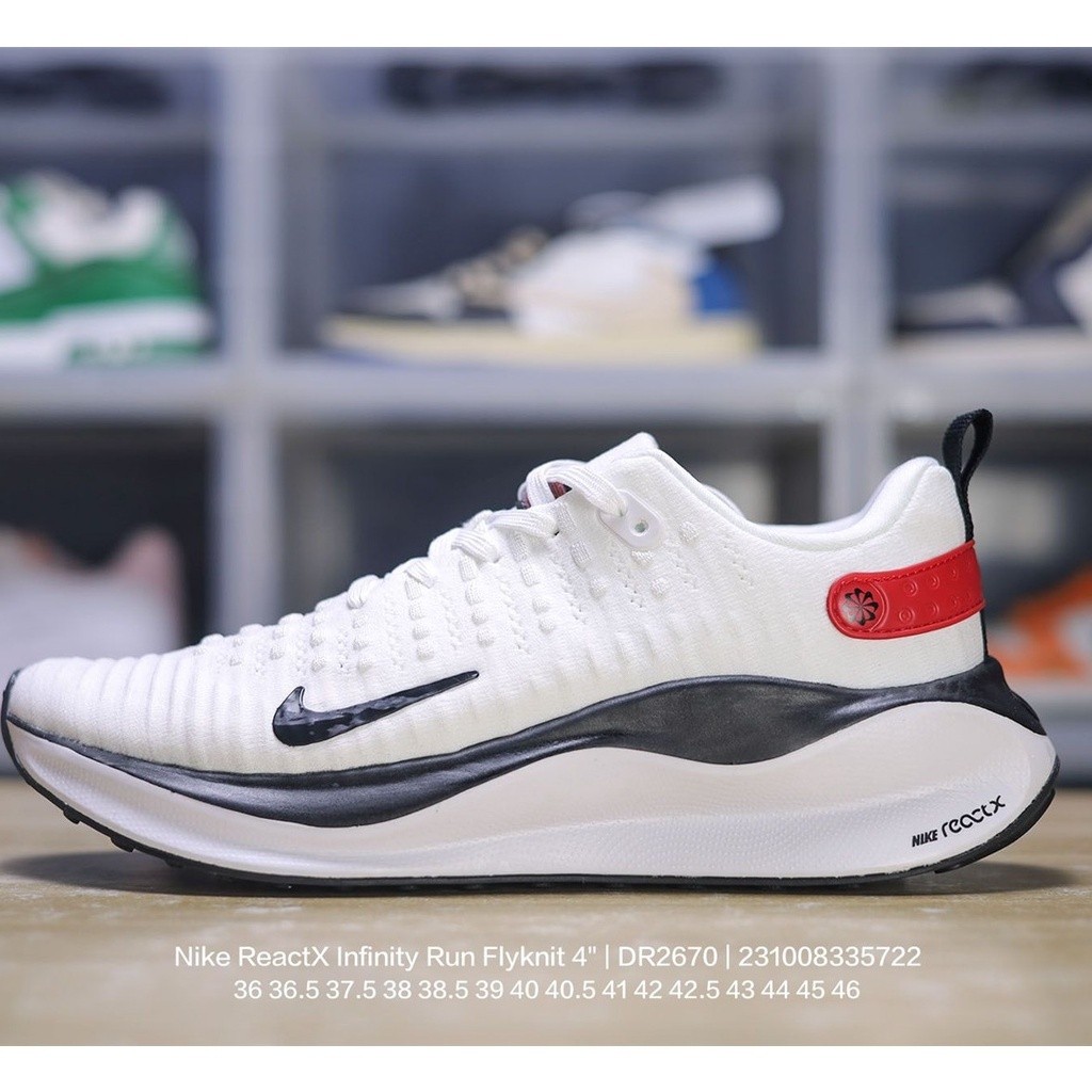 Nike reactx Infinity Run Flyknit 4 "สีเทา/ดำ /oreo" RIA Infinite 4 Generation series 动н