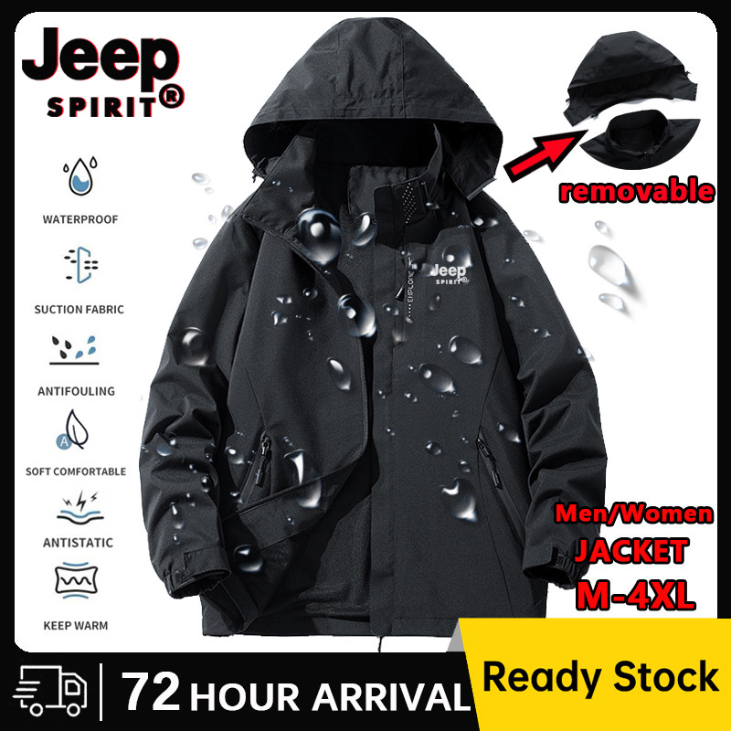 JEEP SPIRIT Mountaineering เสื้อแจ็คเก็ตผู้ชายเสื้อผ้ากันน้ําตั้งแคมป์เดินป่าเสื้อกันลมกลางแจ้ง
