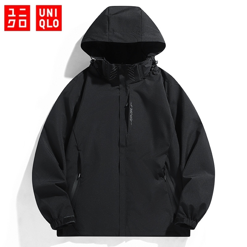 UNIQLO เสื้อแจ็คเก็ตผู้ชาย ยูนิโคล่ เสื้อกันลมมีฮู้ดกันน้ํากลางแจ้งเสื้อแจ็คเก็ตปีนเขากันลมคุณภาพสูง