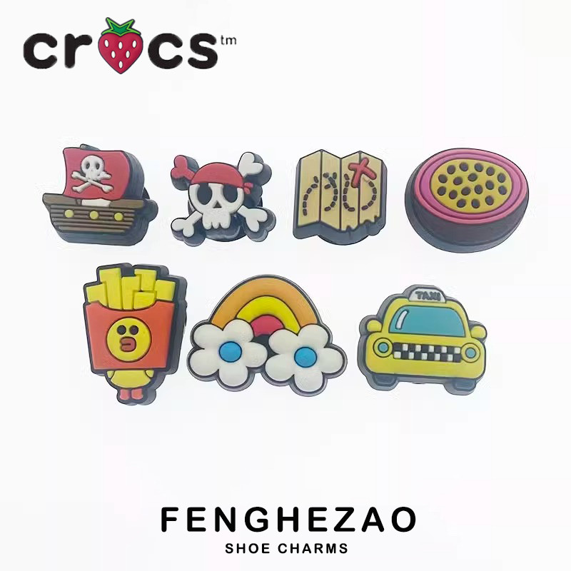 Crocs jibbitz Hole รองเท้าดอกไม้ Crocs อุปกรณ์เสริม DIY หัวเข็มขัดรองเท้าน่ารักการ์ตูนโจรสลัดสายรุ้ง charms