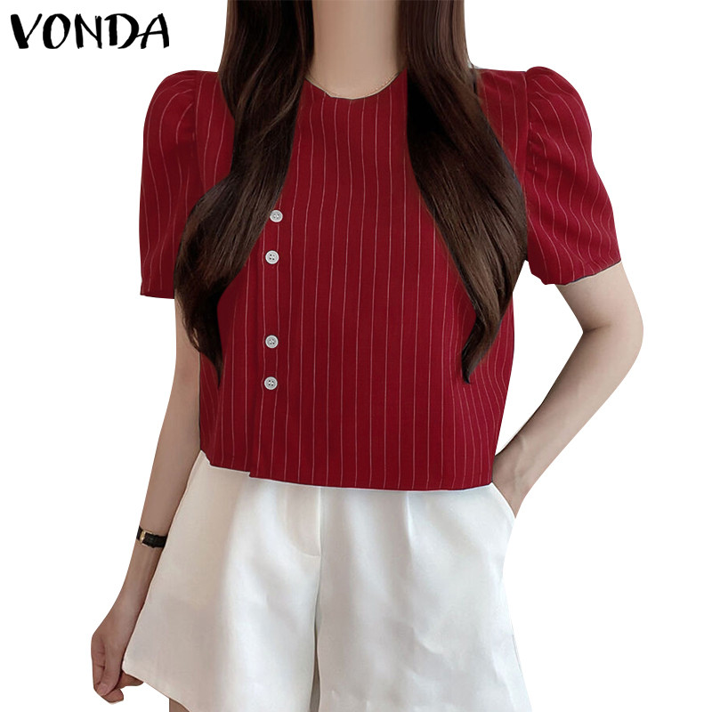 Vonda เสื้อสตรีแขนสั้นคอลูกเรืออารมณ์เกาหลี