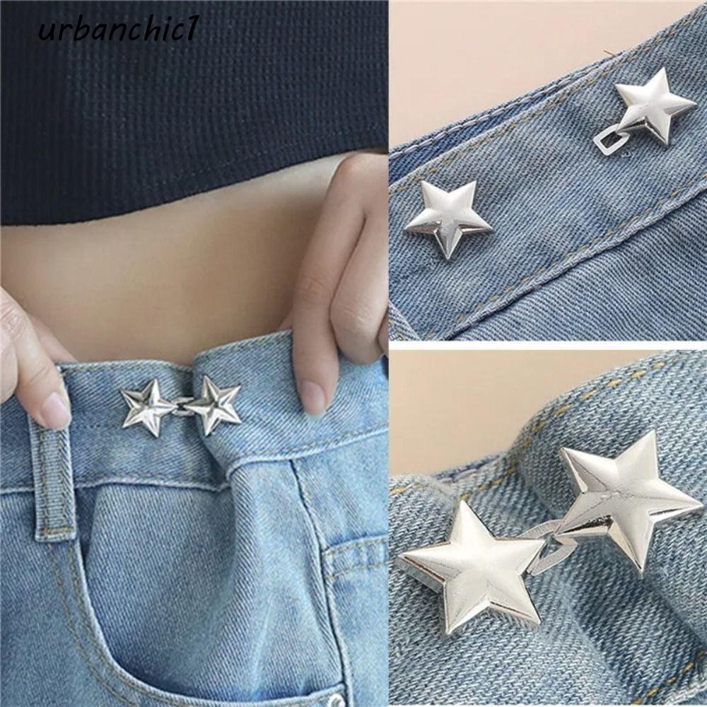 Urbanchic Star กางเกงปุ่มกระชับ,โลหะผสมเอวหัวเข็มขัด Jean Fit กระชับหัวเข็มขัด,บุคลิกภาพปุ่ม Clasps ปรับสีดํา Jean ปุ่มสําหรับกางเกงยีนส์หลวม Party