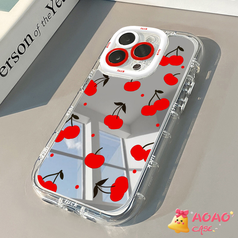 เคสไอโฟน 16 สำหรับ iPhone 15 11 16 13 12 14 Pro Max 8 7 16 Plus XR XS X Max SE 2020 หวานน่ารักรักหัวใจเชอร์รี่แต่งหน้า