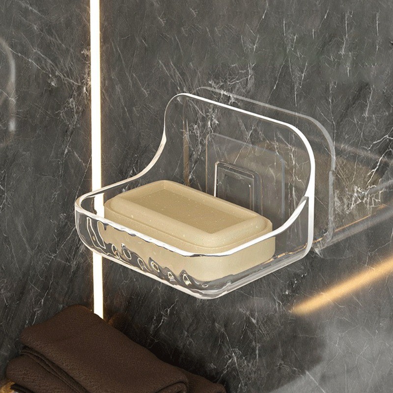 ติดผนังชั้นเก็บสบู่ห้องน้ําอุปกรณ์อาบน้ําท่อระบายน้ําชั้นวางอะคริลิคใสครัวเรือนประหยัดพื้นที่อุปกรณ์จัดเก็บ - รูปที่ 3