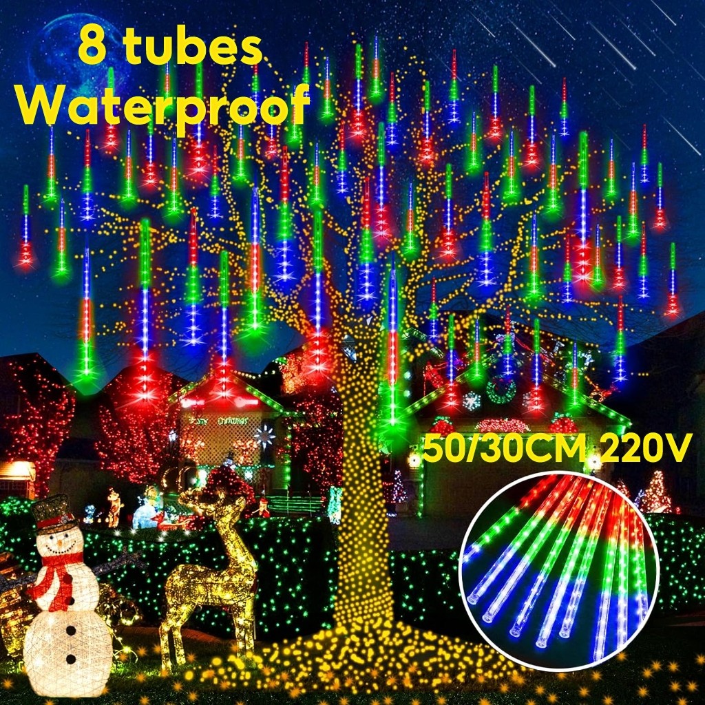 50/30 ซม.288/192LED 8 หลอดดาวตกฝนไฟคริสต์มาส 110-220V Falling Raindrop Fairy String Light Iciclelights Holiday Strip Light 3.5M