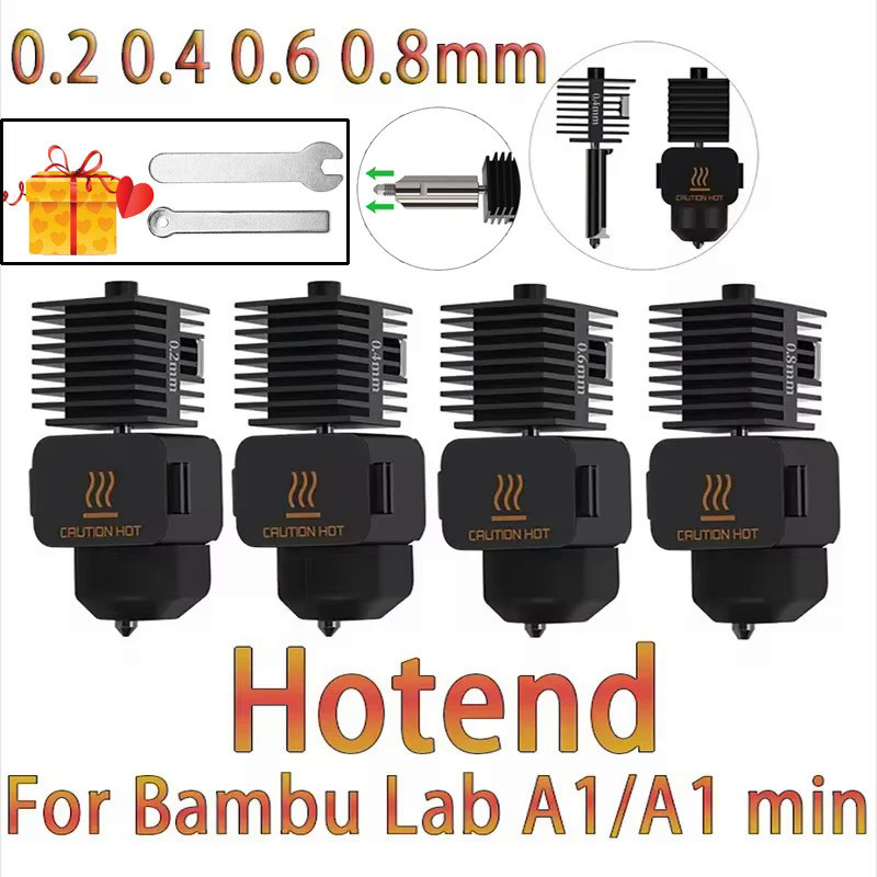 Hotend Kit For Bambu Lab A1 mini Nozzle Hot End Assembly 0.2/0.4/0.6/0.8mm Hardened steel Nozzle For