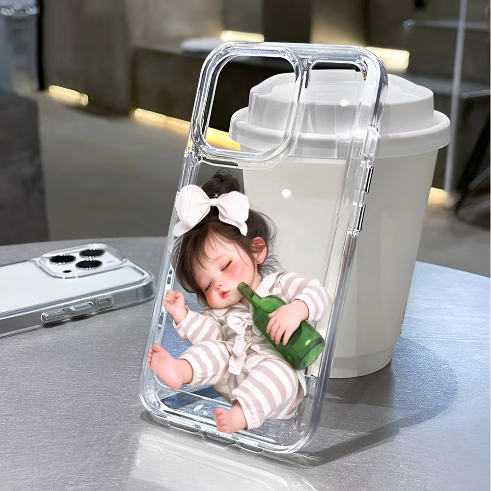 เคสอวกาศโปร่งใสสําหรับ iphone 16 pro max 15 11 12 14 13 7 8 Plus X XR XSMax การ์ตูนน่ารักสาวกันกระแทก