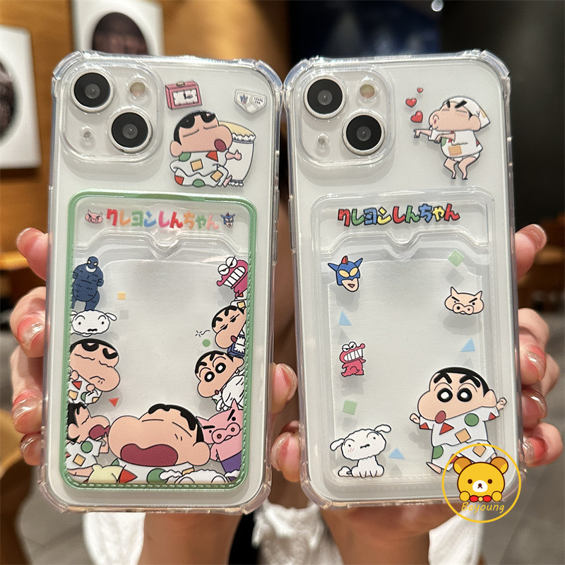 Crayon Shin-Chanผู้ถือบัตรปลอกสําหรับXiaomi 14T 14 13T 13 12T 12X 12S Pro Ultra Mi 11 Lite Poco C75 C65 C40 C31 5G 4Gฝาครอบหรูหราการ์ตูนน่ารักคู่กระเป๋าสตางค์นุ่มเคสโทรศัพท์