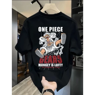 เสื้อยืดคอกลม-แขนสั้น oversize พิมพ์ลาย "OnePiece Luffy" เสื้อยืดผู้ชายเท่ๆ tshirt men สตรีทแฟชั่น สีขาว-สีดำ