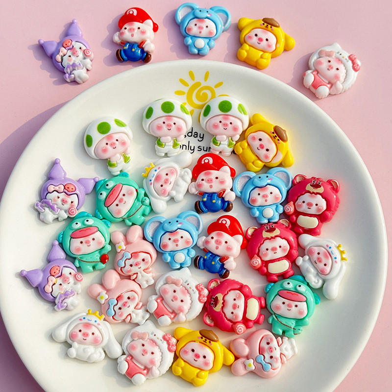 หมูน้อยการ์ตูนเคลือบเงา อุปกรณ์ DIY เรซิน เคสโทรศัพท์ แผ่นแปะครีม อุปกรณ์เสริมผม วัสดุทำมือ