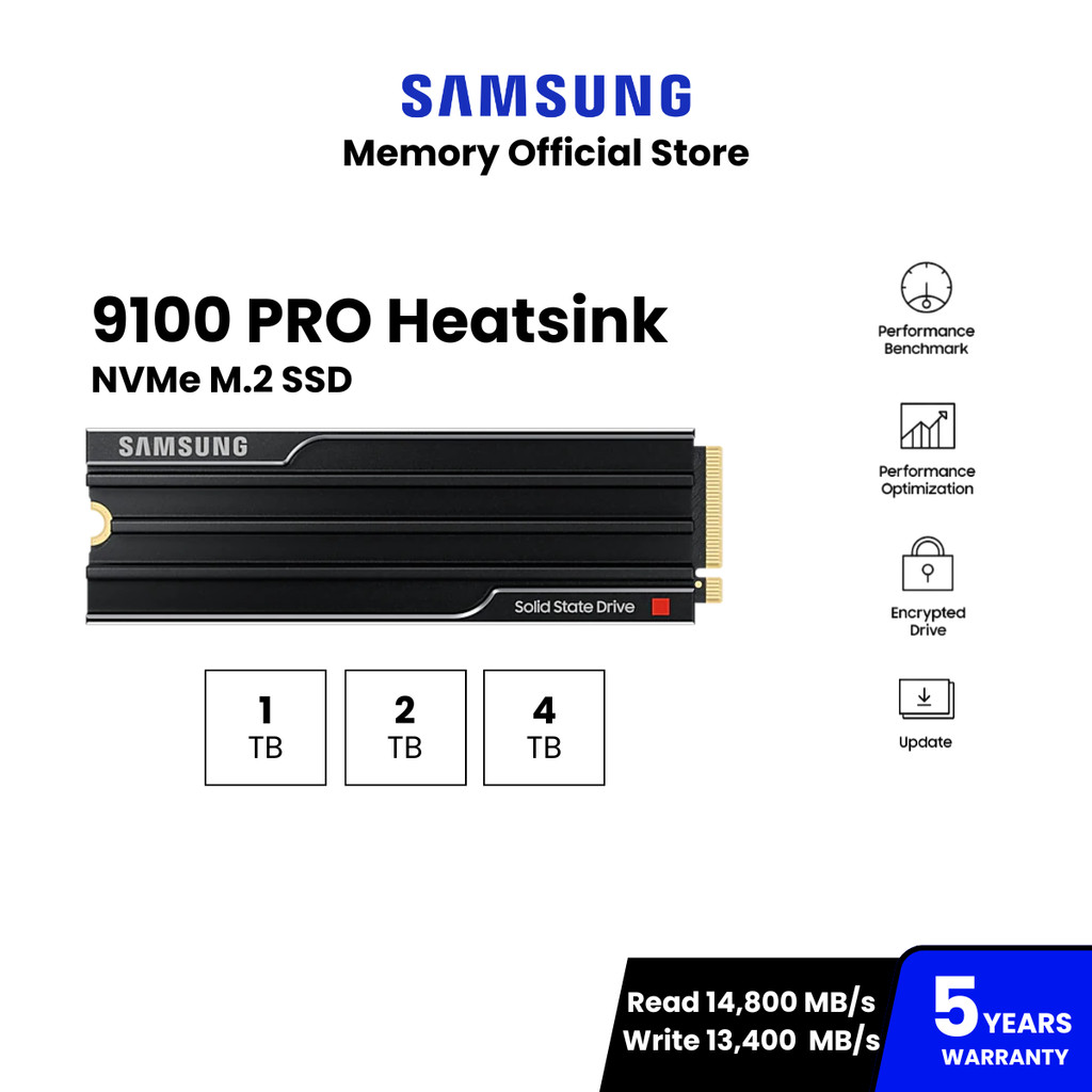 SAMSUNG 9100 PRO Heatsink SSD M.2  14,800 / 13,400 MB/s ความจุ 1TB/ 2TB/ 4TB : 5Y