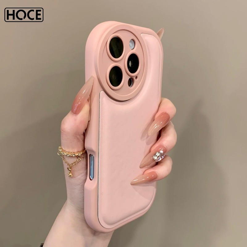 HOCE วงกลมกรอบกล้อง Soft TPU + PU เคสโทรศัพท์สําหรับ IPhone 17 16 15 14 13 12 11 Pro Max ฝาครอบกรณี ราคา ถูกที่สุด ดีลบีเคเค