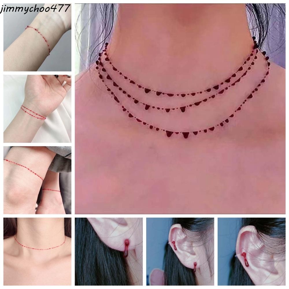 JIMMYCHOO Gothic Blood Drop Necklace, Blood Drop Tassel Choker Clavicle Chain Jewelry ต่างหู Gothic 