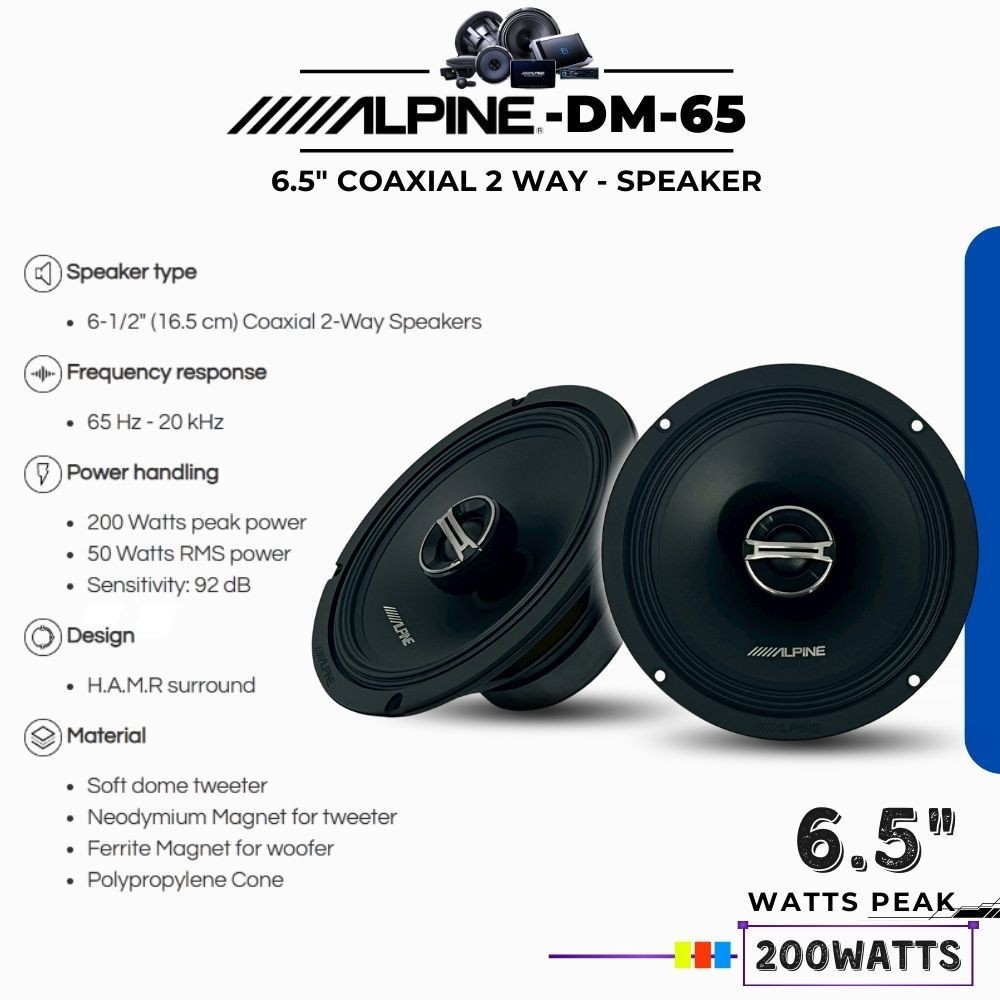 ALPINE DM65 ลำโพงติดรถยนต์ เเกนร่วม 6.5นิ้ว 2ทาง coaxial 200 watts สินค้าของเเท้ มีสต๊อกพร้อมจำหน่าย DAVID AUDIO - รูปที่ 2