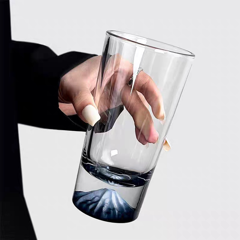 !พร้อมส่ง แก้วใสลวดลายฟูจิ ดีไซด์สวยงาม ความจุ 350 ML - รูปที่ 3