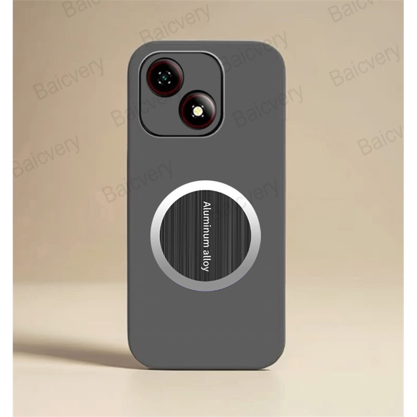 ปลอกสําหรับ ZTE Blade A35e Z2466 พร้อมแม่เหล็กสติกเกอร์กาวด้วยตนเองสีดํา Soft TPU ฝาหลัง