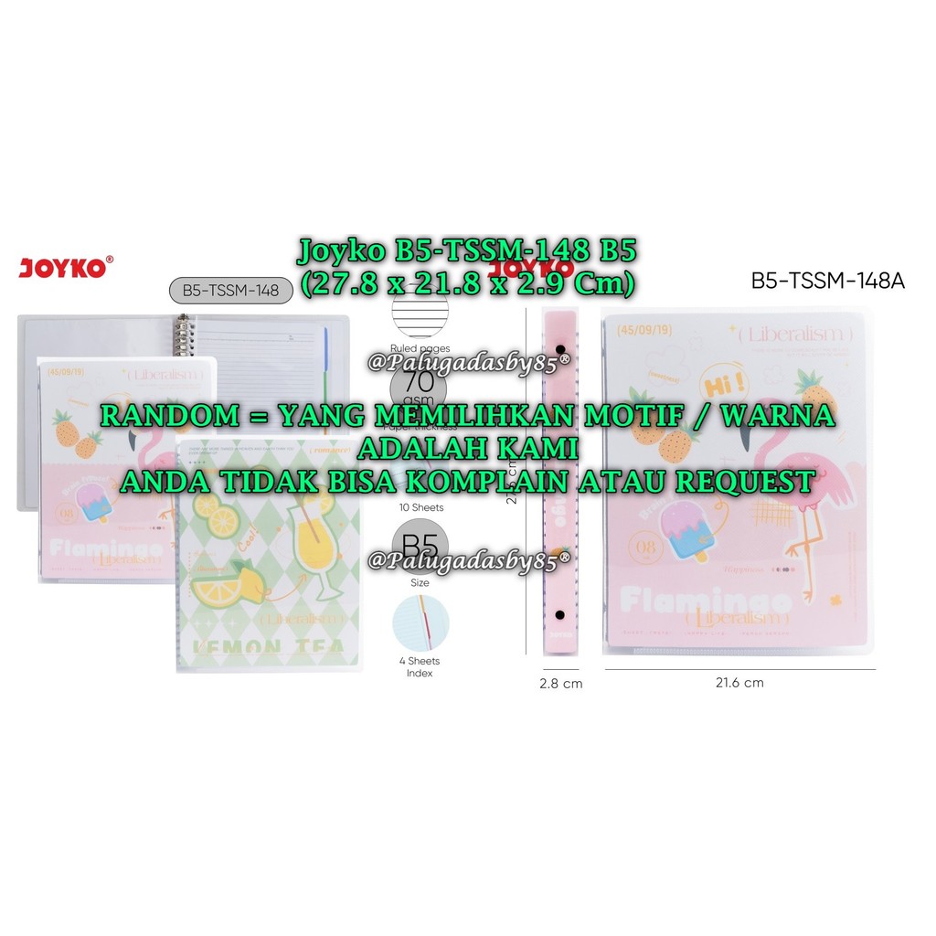(1 ชิ้น) WHOLESALE JOYKO B5-TSSM-148 Binder Folder 27.8*21.8*2.9 Cm / Joyko TSSM Binder Note Book Bi
