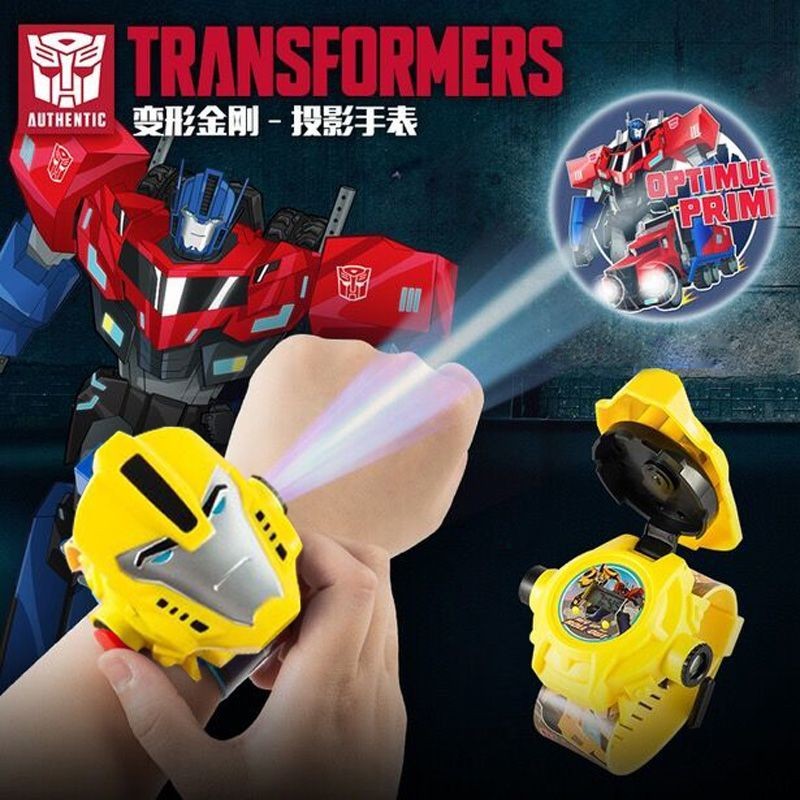 การ์ตูนการ์ตูนเด็กฉายของเล่น Transformers Iron Man นาฬิกา Bumblebee Optimus Prime Spiderman Superman20250406