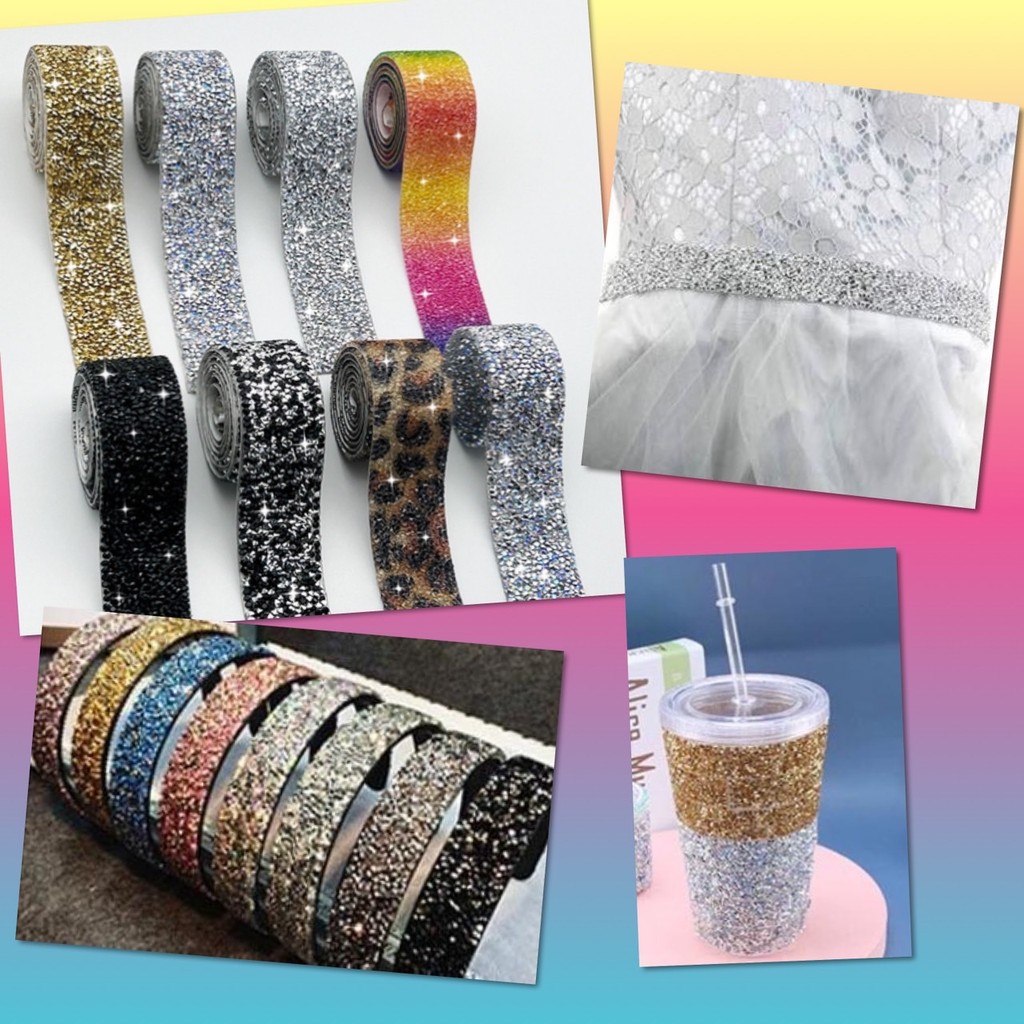 💖 เทป คริสตัล เทปกาว เพชร มีกาวในตัว ยาว 90 ซม. สติ๊กเกอร์ ตกแต่ง เสื้อผ้า DIY ติดผนัง กำแพง เฟอร์นิเจอร์ รถยนต์ 💖