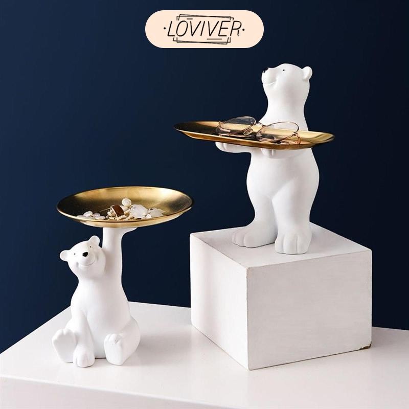 LOVIVER หมีหุ่นเครื่องประดับต่างหูแหวนถาดโต๊ะถาดเก็บตารางกลางศิลปะงานฝีมือขนมชามสําหรับทางเข้าชั้นวางสํานักงาน