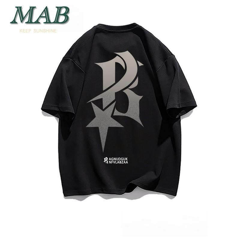 เสื้อยืดแขนสั้นครึ่งแขนเนื้อผ้าฝ้ายในสไตล์เกาหลีอินเทรนด์ พิมพ์ลายหลวม คอกลมสำหรับฤดูร้อนปี 2024