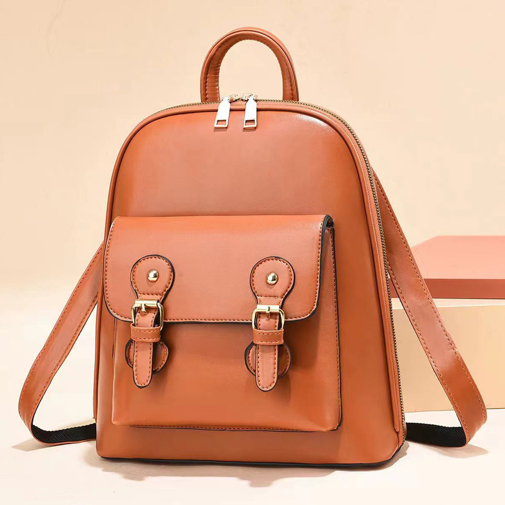 BBD Womens Buckle Zipper PU Leather Plain Backpack Beg Galas CS365