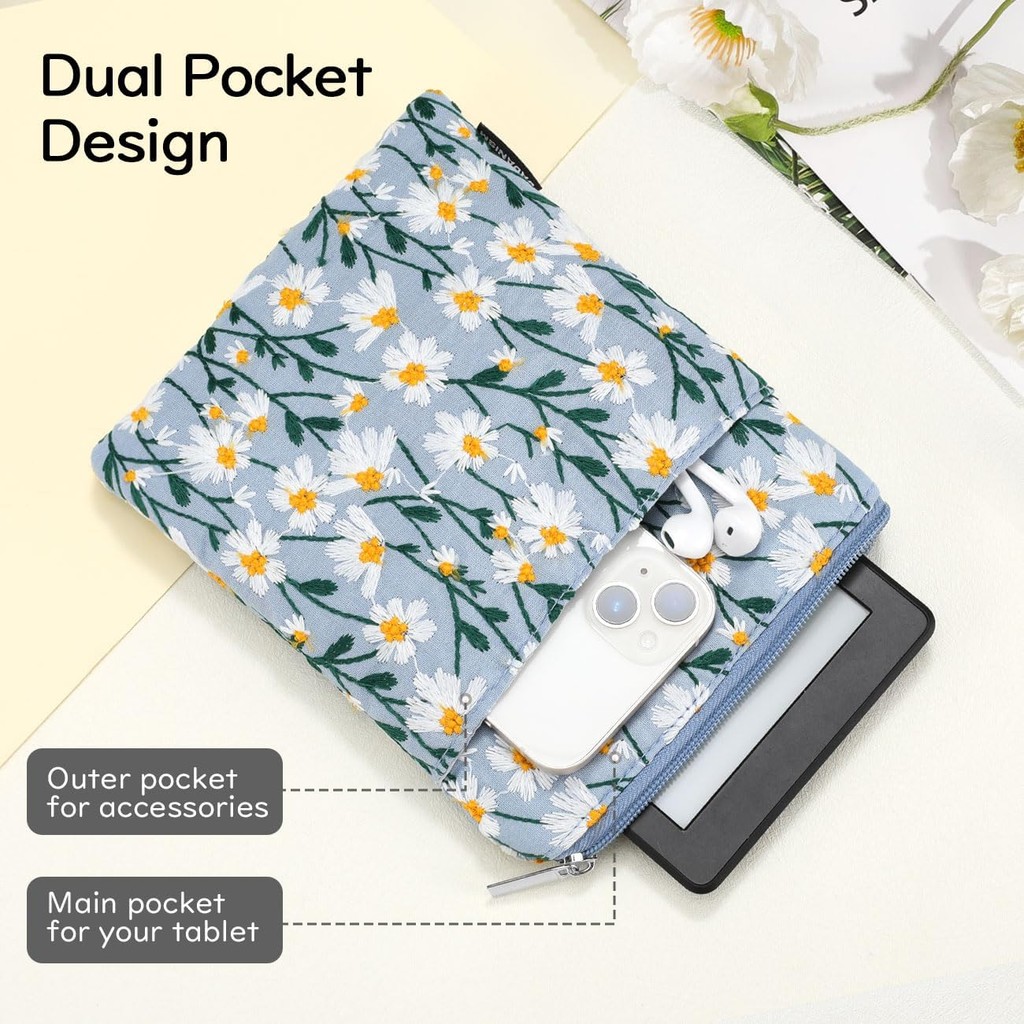 Dont Fit Kobo Libra ColourDadanism ปัก Daisy เบาะแขนกระเป๋าเหมาะสําหรับ 7" Kindle Colorsoft Signature Edition,6" Kindle/Kobo E-Reader