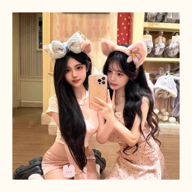 Disney Disney Amusement Park Photo Headband Cute Bow Plush Headband Influencer Live Powder Absorption Hair Accessories