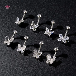 HWETR แฟชั่น Bow Belly ปุ่มแหวนสแตนเลสZircon Navelเจาะแหวนผู้หญิงสาวเซ็กซี่เครื่องประดับของขวัญใหม่