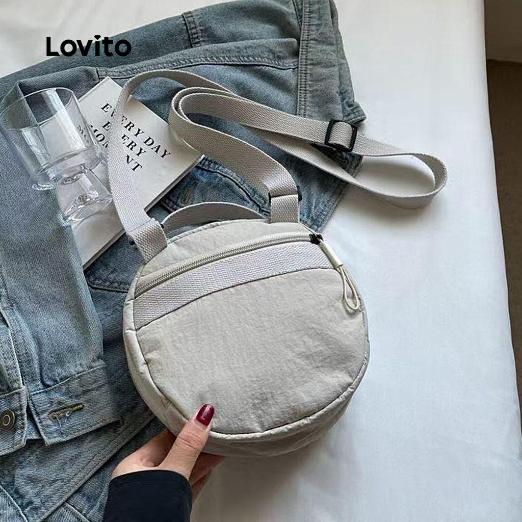 Lovito กระเป๋าสะพายข้างมัลติฟังก์ชั่นทรงกลมธรรมดาแบบลําลองกระเป๋าหลายหัวเข็มขัดสําหรับผู้หญิง LFA73091