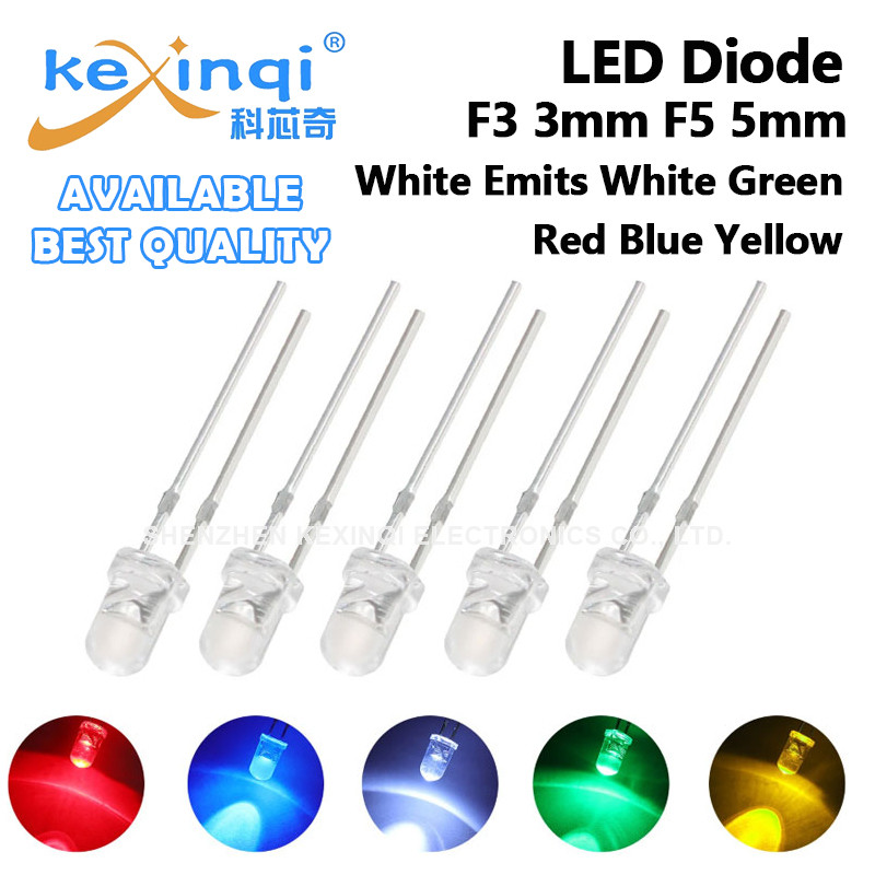 (100 ชิ้น) F3 F5 LED DIP Diode สีขาว Emits แสงสีขาว. แดง น้ําเงิน เขียว เหลือง 3 มม. 5 มม. ไดโอดวัดแสง DIY