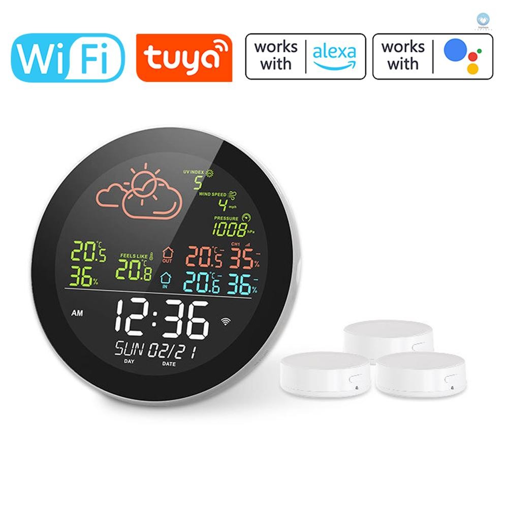 Tuya Wifi มัลติฟังก์ชั่นบ้าน/สํานักงานสถานีอากาศสีดิจิตอลจอแสดงผลนาฬิกากลางแจ้งและในร่มเครื่องทดสอบอ