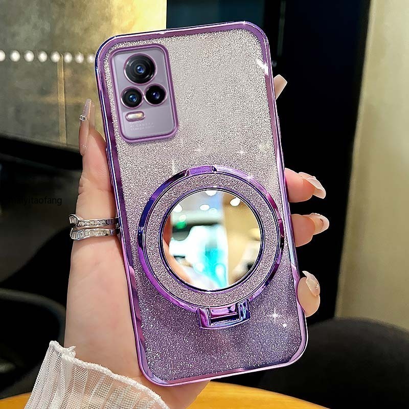 เคสโทรศัพท์ Vivo V21 4G 5G V21E 4G Y73 2021 V20 Pro V2025 กรณีกระจกด้านหลังแม่เหล็กดูดวงเล็บเคสโทรศัพท์กันกระแทก