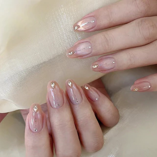 SOPHIAURA เล็บปลอมพร้อมกาวฟรีเล็บสั้นเล็บอัลมอนด์การออกแบบตาแมวสีขาว Nude Red เครื่องประดับสงกรานต์ กันน้ำ