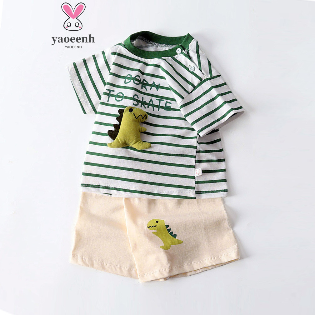 【YAOEENH】80-130ซม ฤดูร้อน เด็กผู้ชาย ตุ๊กตา หลวม ชุดสูท แขนสั้น เล็ก กลาง เด็ก ผ้าฝ้ายแท้ กางเกงขาสั้นแขนสั้น ชุดสองชิ้น พร้อมสต็อก