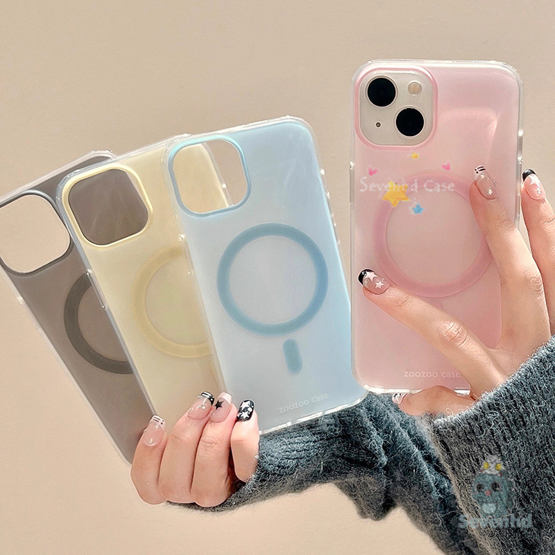 โปร่งใสแม่เหล็ก Macaron เคสโทรศัพท์สําหรับ iPhone 16 15 14 13 12 Pro Max สีสัน Clear INS เกาหลีแฟชั่นกันกระแทกป้องกันปกหลัง