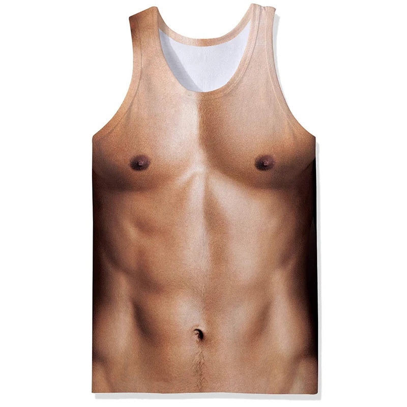 3D ปลอม Abs หน้าอกพิมพ์ Tank Top Gym เสื้อผ้าผู้ชายฤดูร้อน Streetwear เสื้อกั๊กบาสเกตบอลแห้งเร็วเสื้