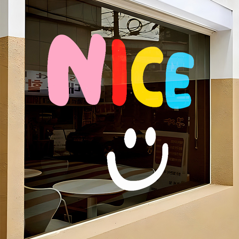 อิน การ์ตูนที่มีสีสันหน้ายิ้มสติกเกอร์แก้วเค้กนมชาร้านกาแฟประตูกระจกตกแต่งไฟฟ้าสถิตสติกเกอร์ - รูปที่ 3