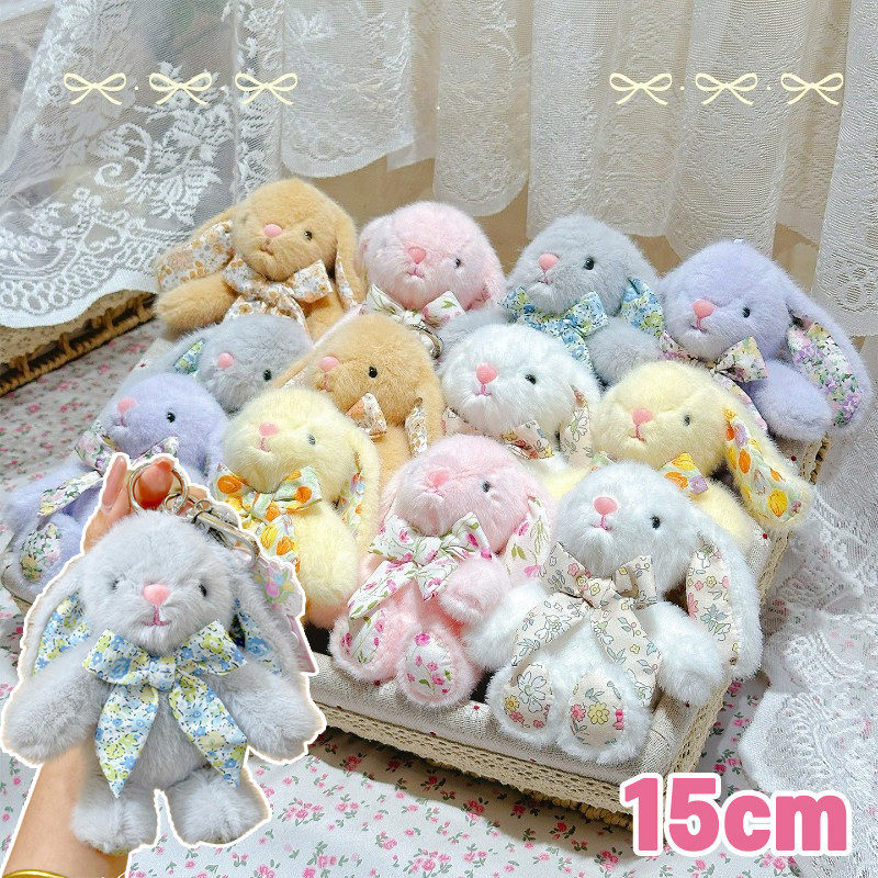 COD พวงกุญแจตุ๊กตา Wendy Rabbit กระต่ายน้อยไซส์ใหญ่ ขนนุ่มนิ่ม โบว์ลายดอกไม้สุดคลาสสิก