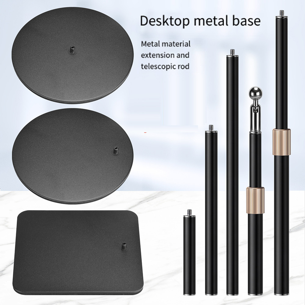 มัลติฟังก์ชั่โทรศัพท์มือถือถ่ายทอดสดยืนสก์ท็อปโทรศัพท์มือถือยืนอุปกรณ์เสริมฐานโลหะตารางรอบแผ่นคงที่กล้องส่องทางไกลก้าน1/4อินเตอร์เฟซ