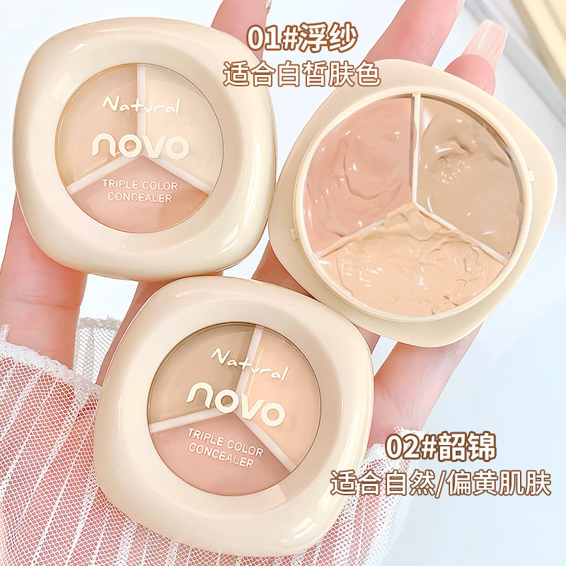 NOVO Tricolor คอนซีลเลอร์ปกปิดจุดด่างดํารอยสิว Tattoos Dark Circles กันน้ํา Sweatproof Liquid ปากกาค