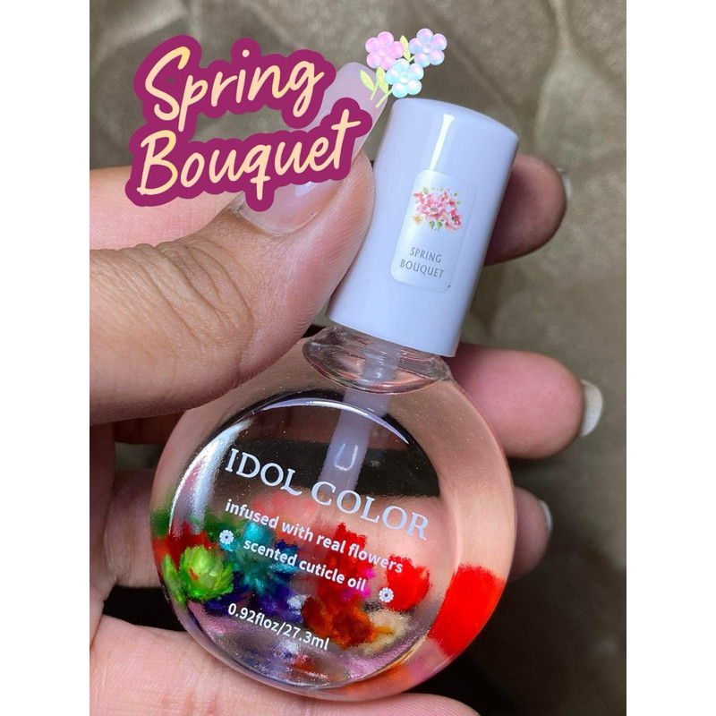 IDOL COLOR ออยดอกไม้ Cuticle oil ✅พร้อมส่ง✅น้ำมันดอกไม้บำรุงจมูกเล็บ มีดอกไม้แห้งด้านในกลิ่นหอม ขวดใหญ่ 27ml