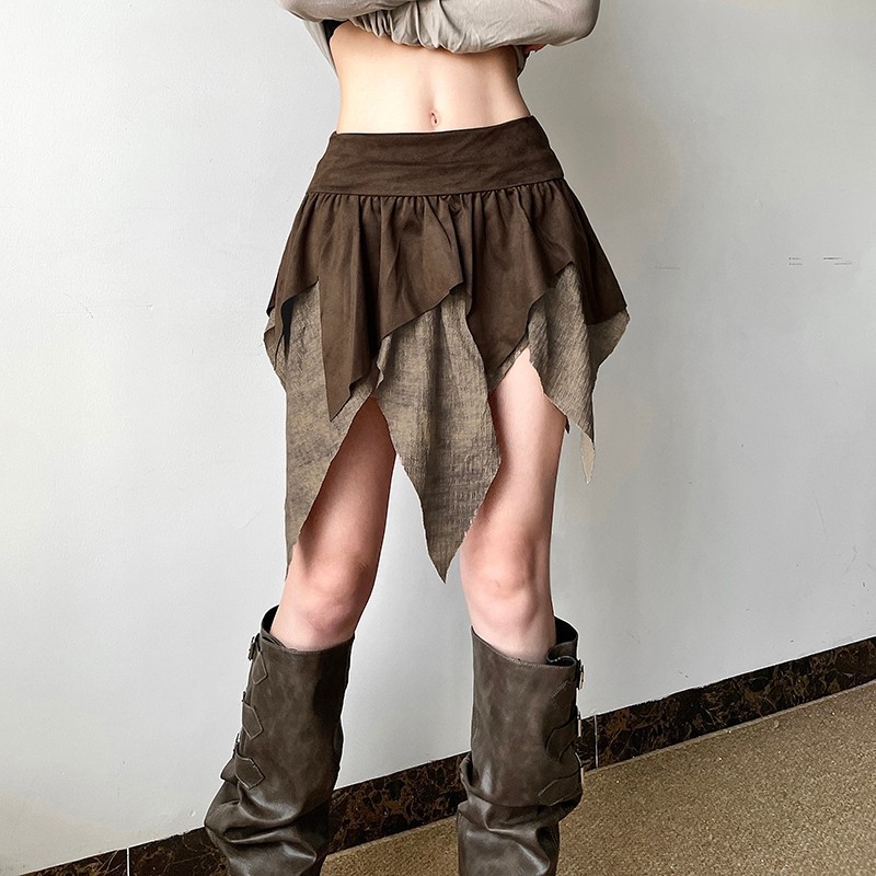 Kliou กระโปรงเอวสูงไม่สม่ําเสมอ Vintage Casual แฟชั่น Elegant Cool ดู Slimmer สไตล์อเมริกัน 2024 PopularA รุ่นใหม่