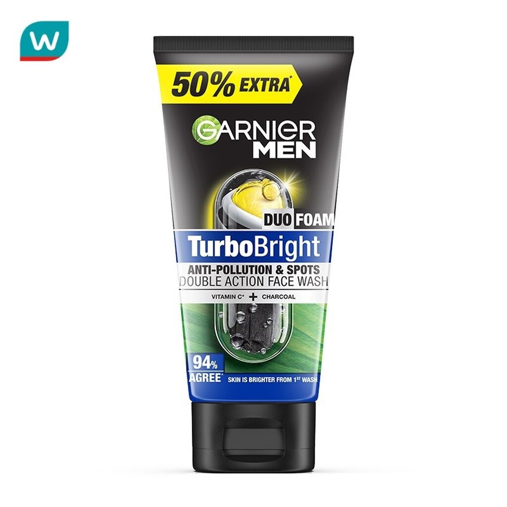 Garnier การ์นิเย่ เมน เทอร์โบไบรท์ แอนตี้-โพลูชั่น แอนด์ สปอต ดับเบิ้ล แอคชั่น เฟส วอช 150มล.